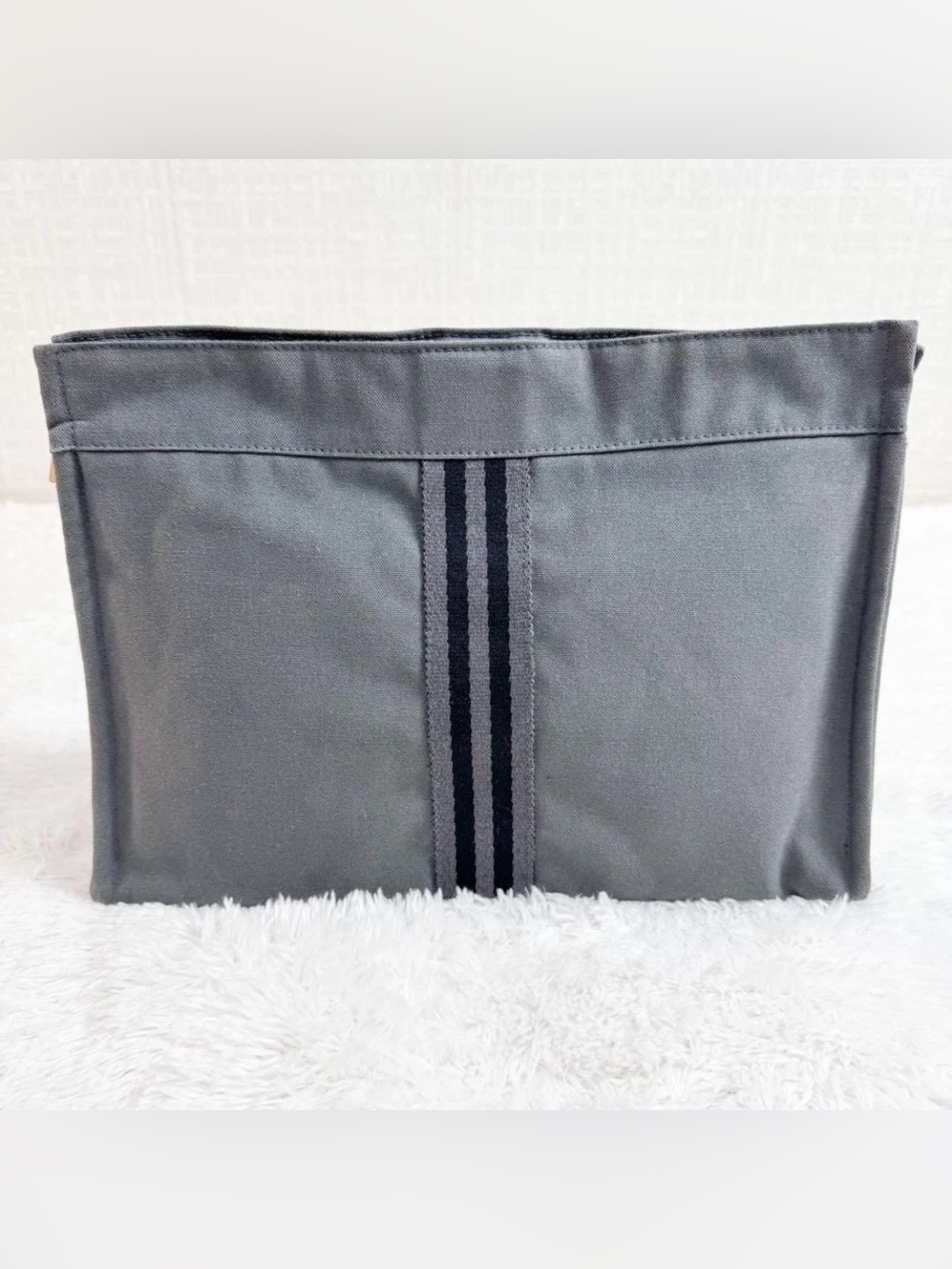 AUTH Hermès Pouch Pochette Clutch in Silver Grey Gris Cotton Canvas AUTHENTIC